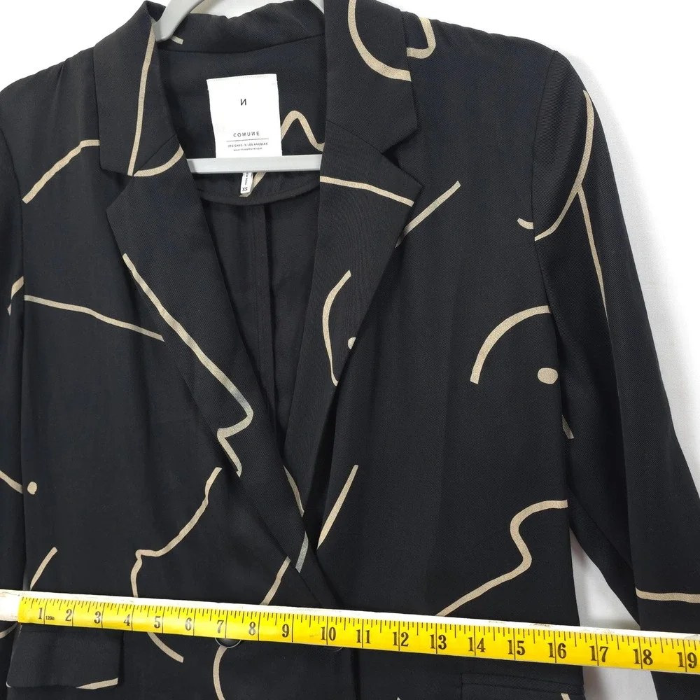 City Chic Abstract Blazer Lightweight Tencel Black Minimalist Art Jacket XS